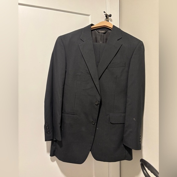 Jos A. Bank Black Striped Suit Set Wool Silk Blend
